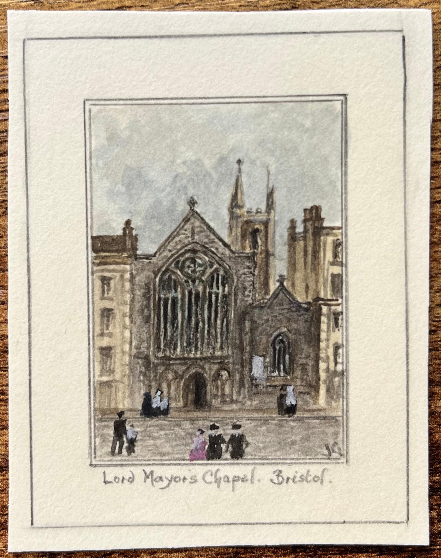 Aquarelle miniature historique de la chapelle de Lord MayORS à Bristol - Art de Jack Grunwell