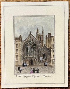 Historic Miniature Watercolor of Lord Mayors Chapel in Bristol