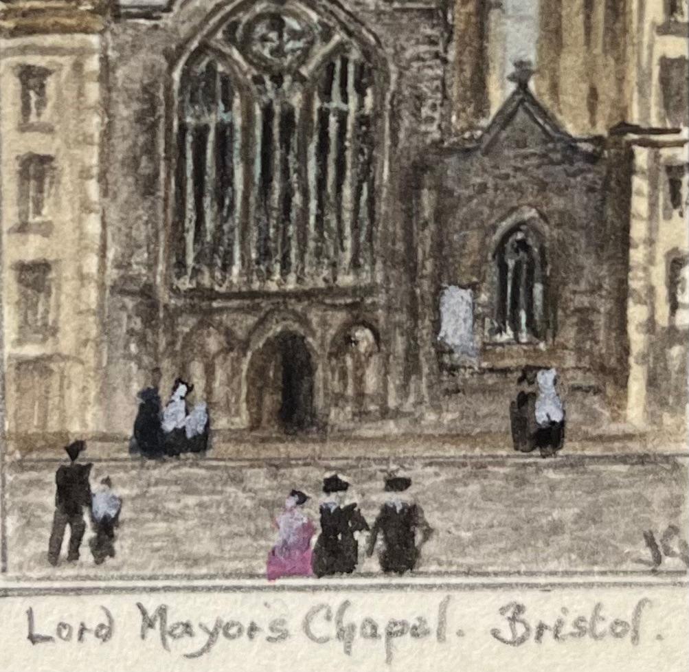 Aquarelle miniature historique de la chapelle de Lord MayORS à Bristol - École anglaise Art par Jack Grunwell