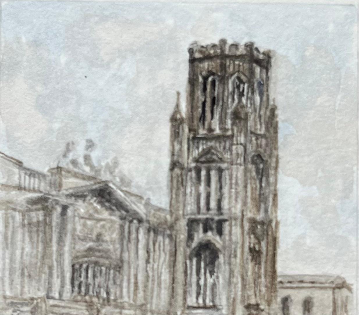 Aquarelle miniature du Wills Memorial Building and Museum de l'Université de Bristol - Gris Landscape Painting par Jack Grunwell