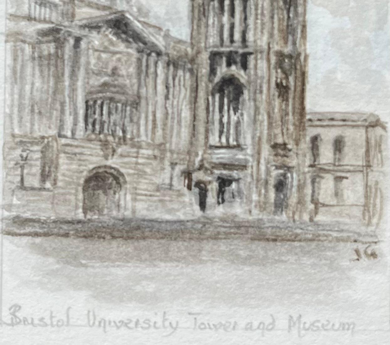 Aquarelle miniature du Wills Memorial Building and Museum de l'Université de Bristol - École anglaise Painting par Jack Grunwell