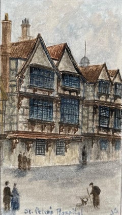 Acuarela histórica en miniatura del Hospital St Peters de Bristol