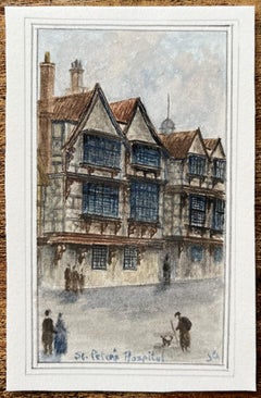 Historic Miniature Watercolor of St Peters Hospital in Bristol