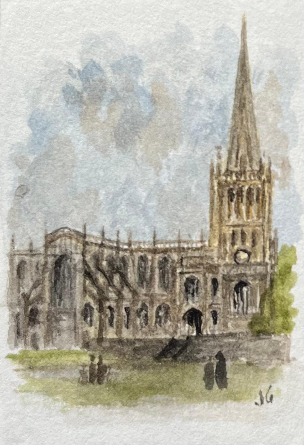 Historisches Miniatur-Aquarell der St Mary Redcliffe und der St Stephens Church (Englische Schule), Art, von Jack Grunwell