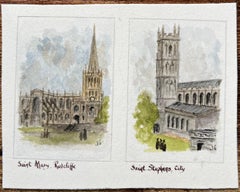 Acquerello storico in miniatura della chiesa di St Mary Redcliffe e St Stephens