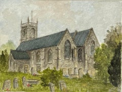 Aquarelle miniature historique de l'église St Mary the Virgin à Mangotsfield