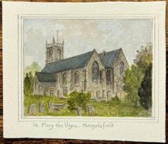 Historic Miniature Watercolor of St Mary the Virgin Church in Mangotsfield