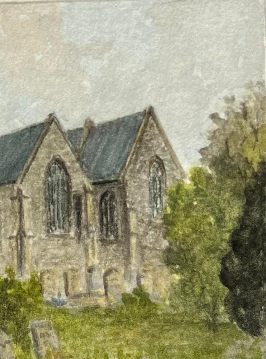 Acquerello storico in miniatura della chiesa di St Mary the Virgin a Mangotsfield - Landscape Art Marrone di Jack Grunwell