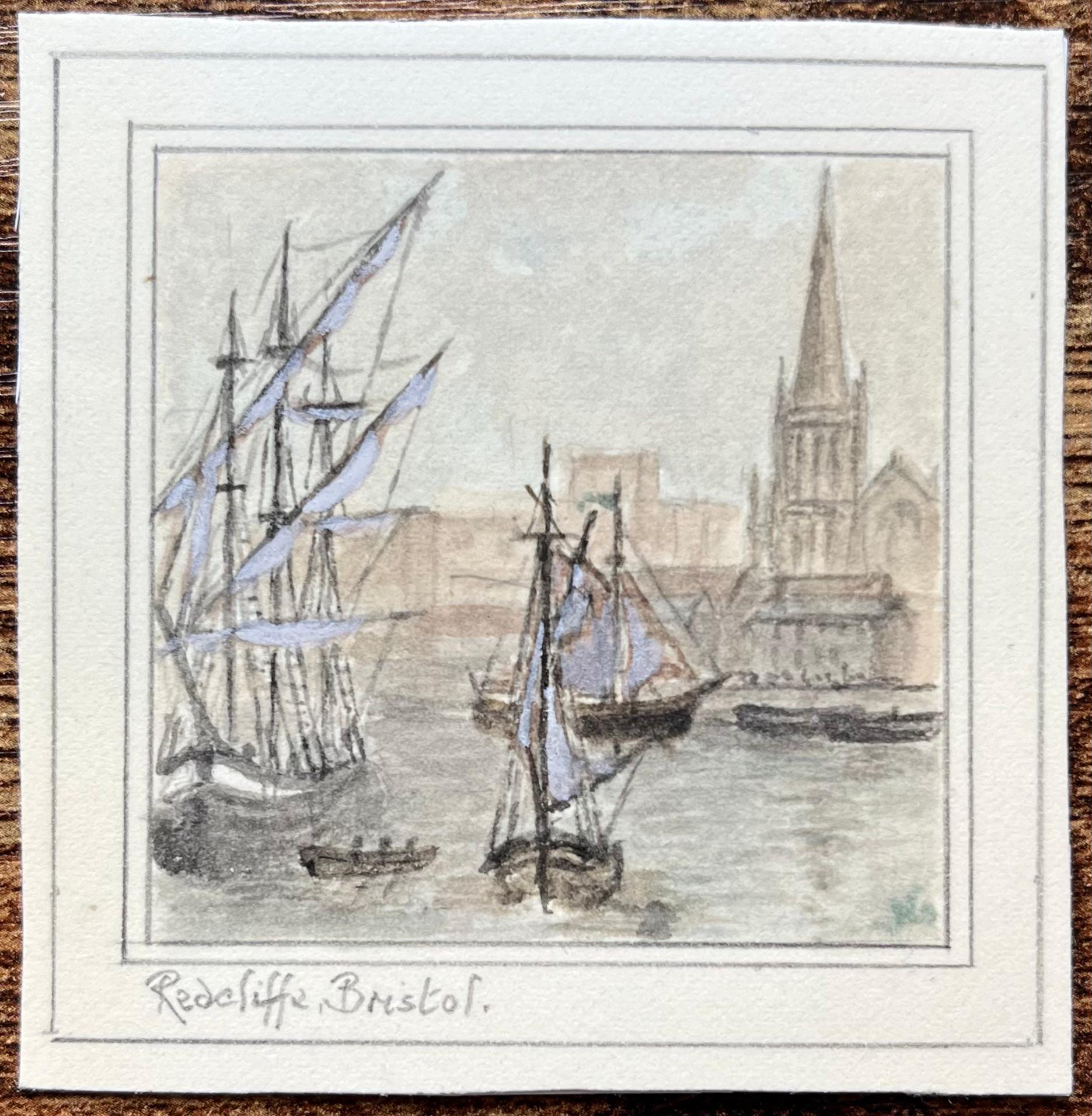 Redcliffe Bristol Historisches maritimes Aquarell Segelschiff- und Flusssssszene, Bristol – Art von Jack Grunwell
