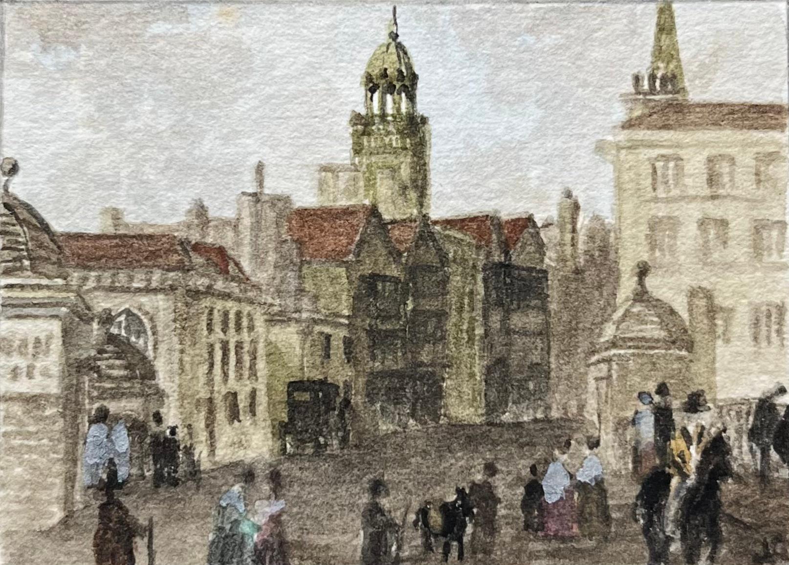Historic Miniature Watercolor of Bristol Bridge Looking Towards the High Street