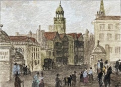 Acuarela histórica en miniatura del puente de Bristol mirando hacia la calle Mayor
