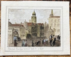 Historic Miniature Watercolor of Bristol Bridge Looking Towards the High Street
