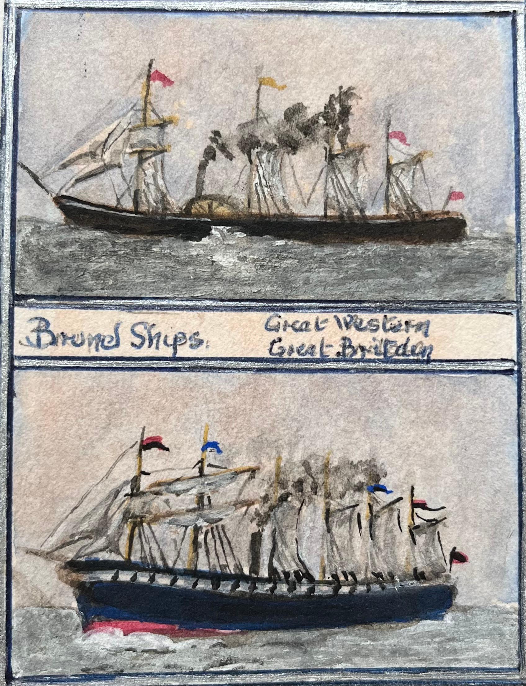 Jack Grunwell Landscape Painting – Historisches Miniatur-Aquarell von Brunels Schiffen, Great Western und Great Britain