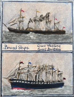 Acquerello storico in miniatura delle navi di Brunel, Great Western e Great Britain