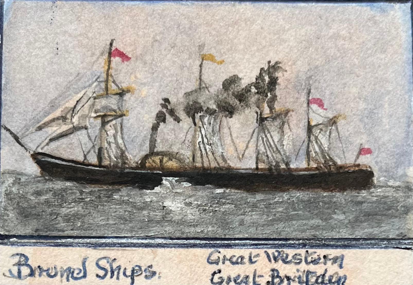 Historisches Miniatur-Aquarell von Brunels Schiffen, Great Western und Great Britain (Englische Schule), Painting, von Jack Grunwell