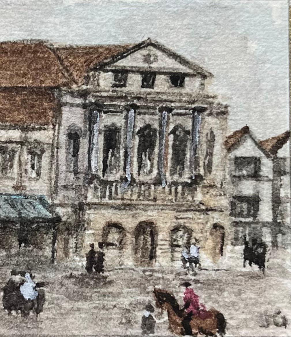 Storico acquerello in miniatura del Theatre Royal e della Coopers' Hall in King Street - Painting Scuola inglese di Jack Grunwell
