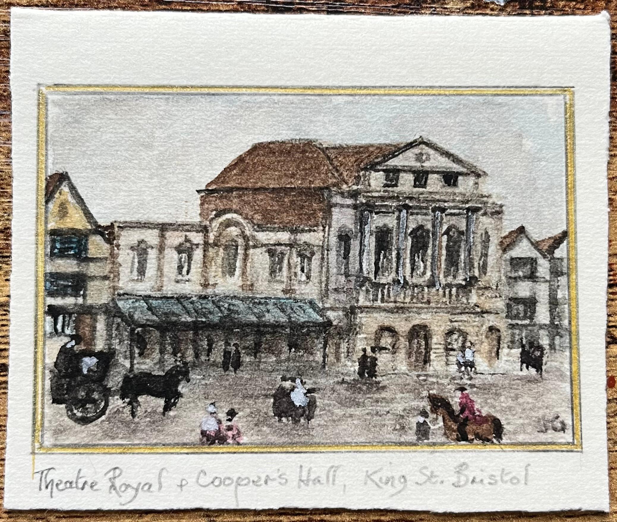 Storico acquerello in miniatura del Theatre Royal e della Coopers' Hall in King Street - Painting di Jack Grunwell