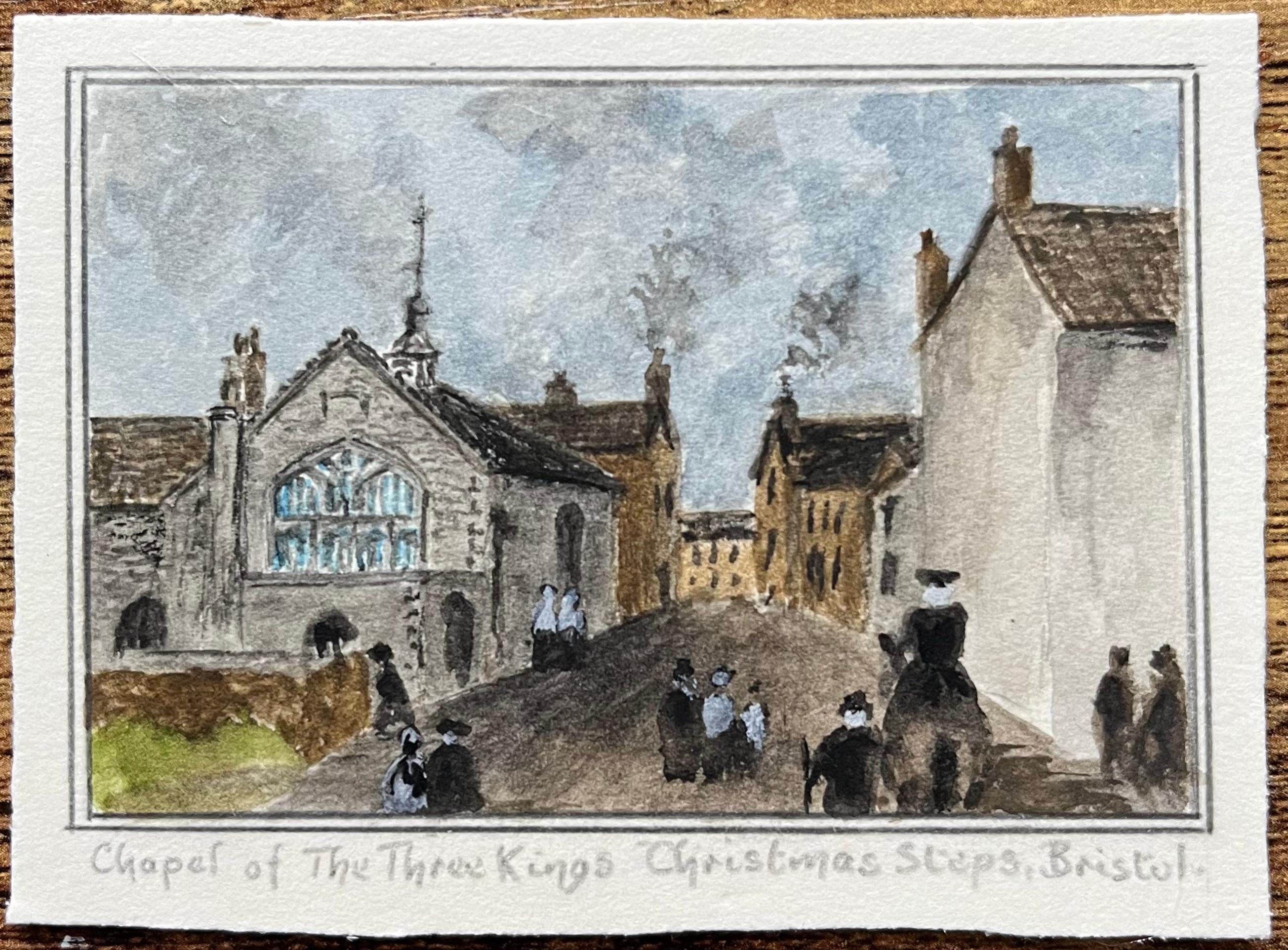 Historic Miniature Watercolor of Chapel of the Three Kings in Bristol - Painting by Jack Grunwell