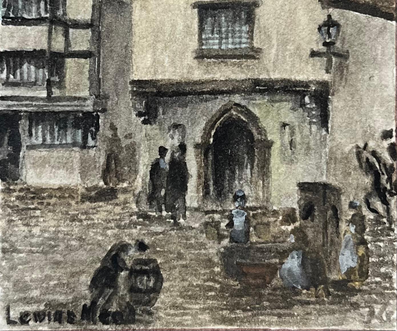 Acuarela histórica en miniatura de Lewin's Mead en Bristol - Landscape Painting Gris de Jack Grunwell