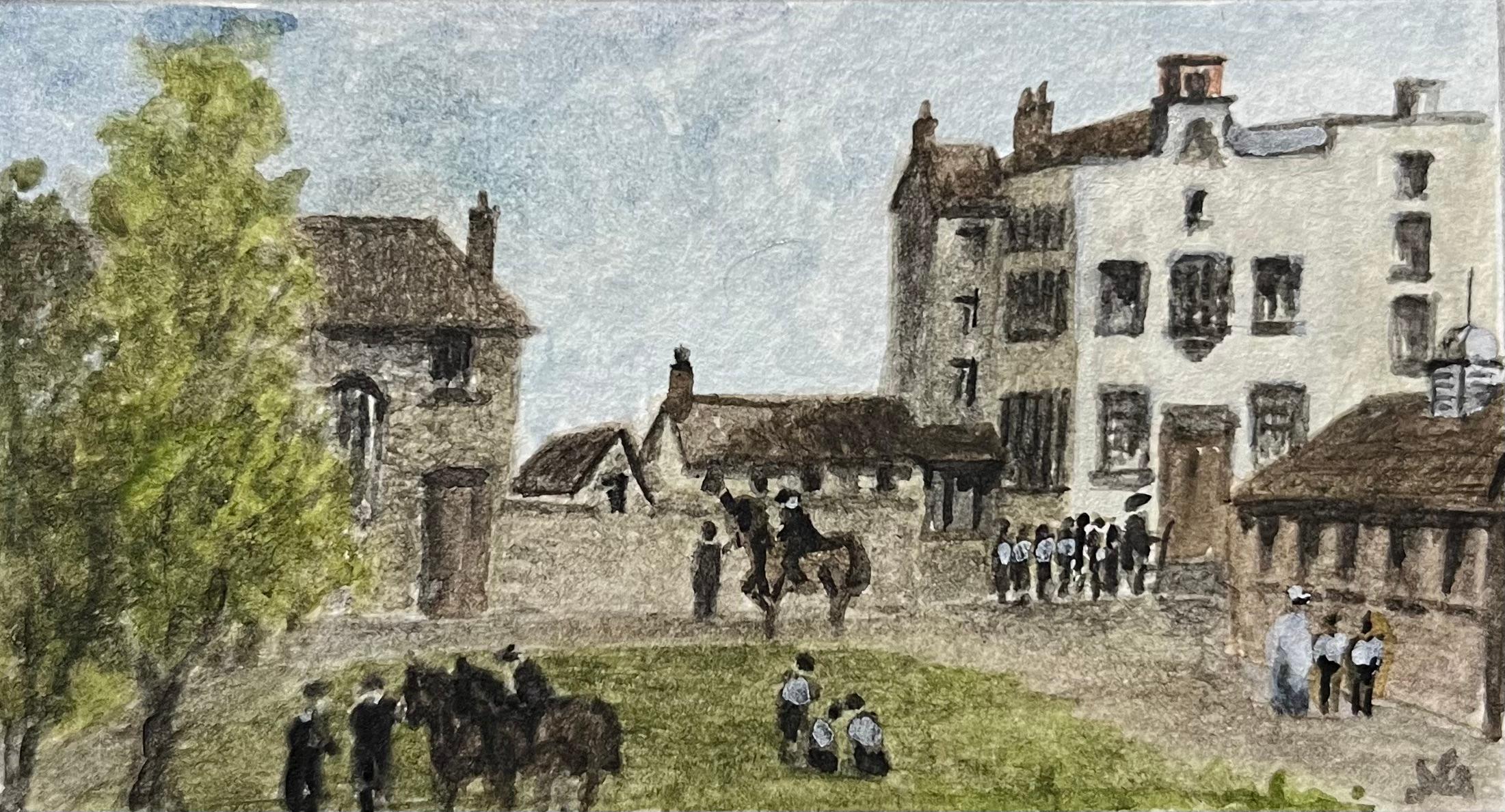 Jack Grunwell Landscape Art - Historic Miniature Watercolor of John Wesley’s Kingswood School