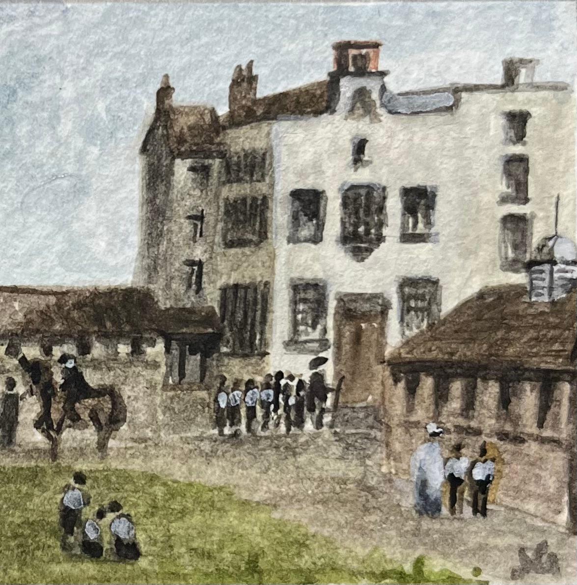 Historic Miniature Watercolor of John Wesley’s Kingswood School - English School Art by Jack Grunwell