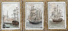 Tríptico histórico en miniatura en acuarela de veleros de Bristol