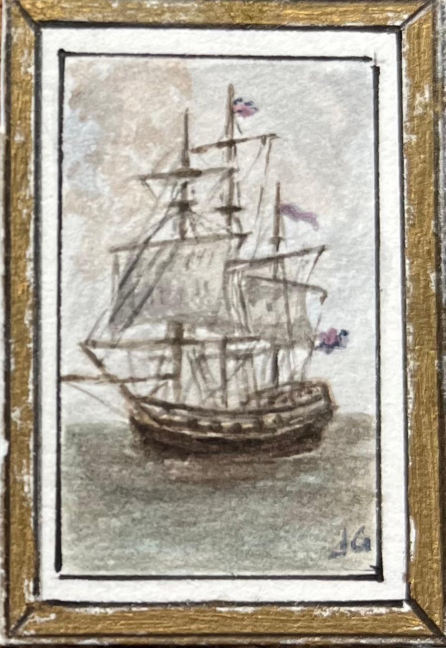 Storico trittico in miniatura acquerellato di navi a vela di Bristol - Painting Scuola inglese di Jack Grunwell