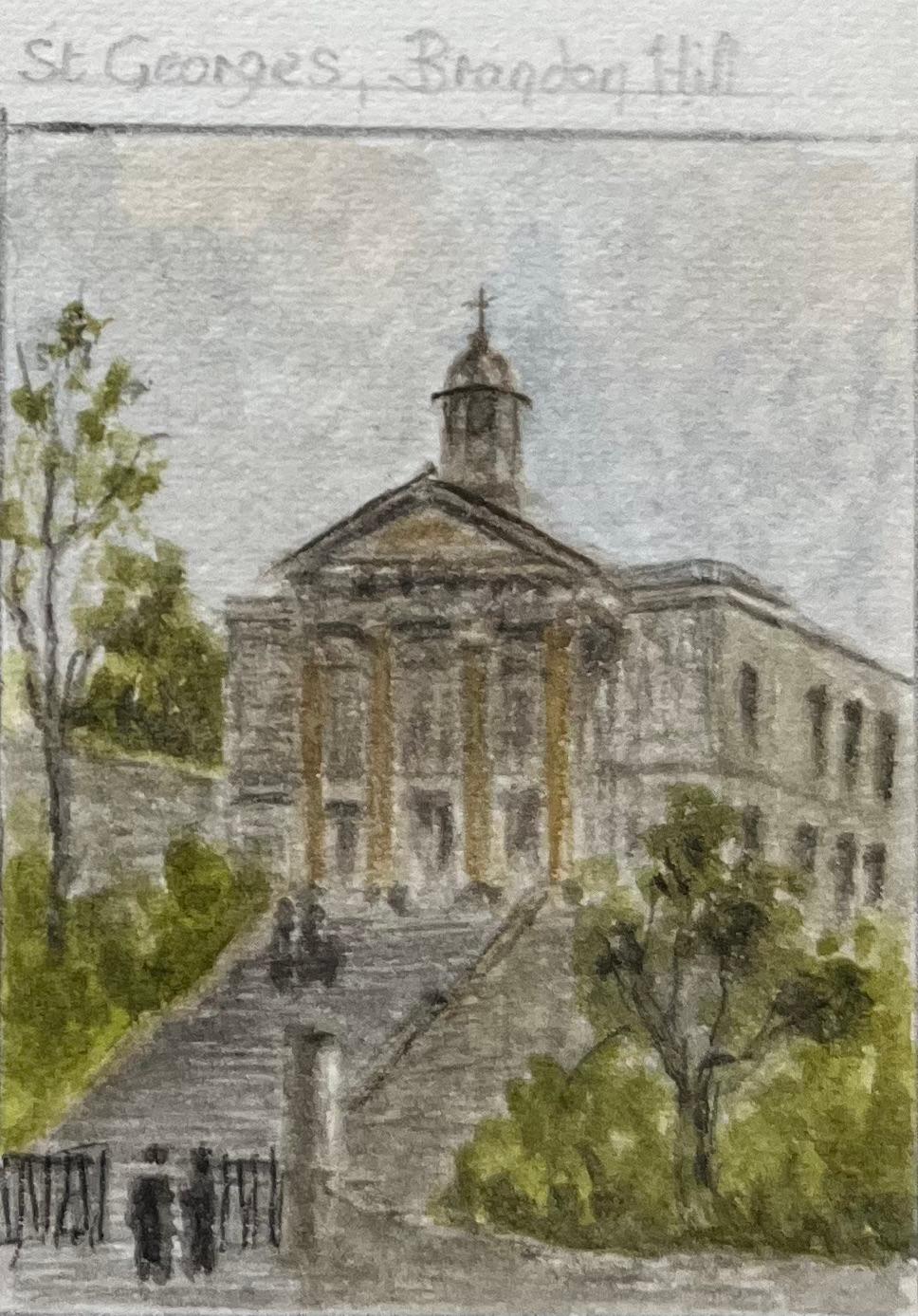 Acquerello storico in miniatura delle chiese e dei monumenti storici di Bristol in vendita 1