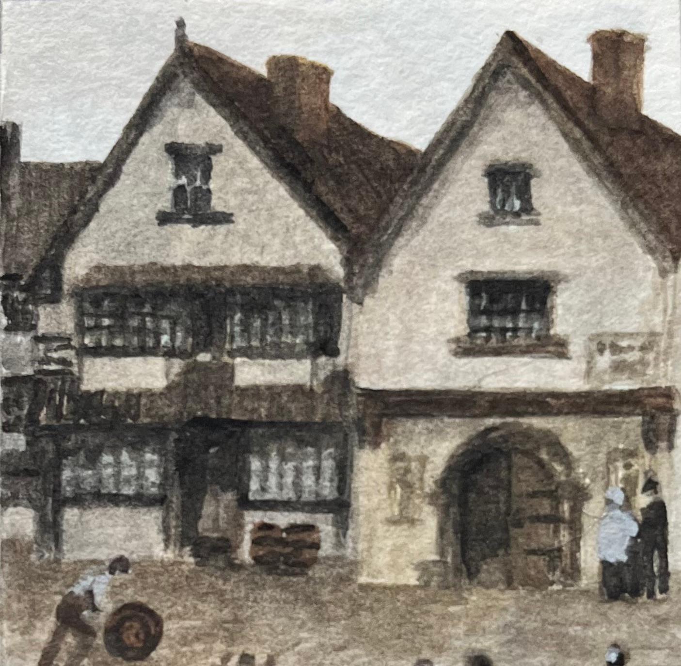 Aquarelle miniature historique d'A Mead à Bristol - Gris Landscape Painting par Jack Grunwell
