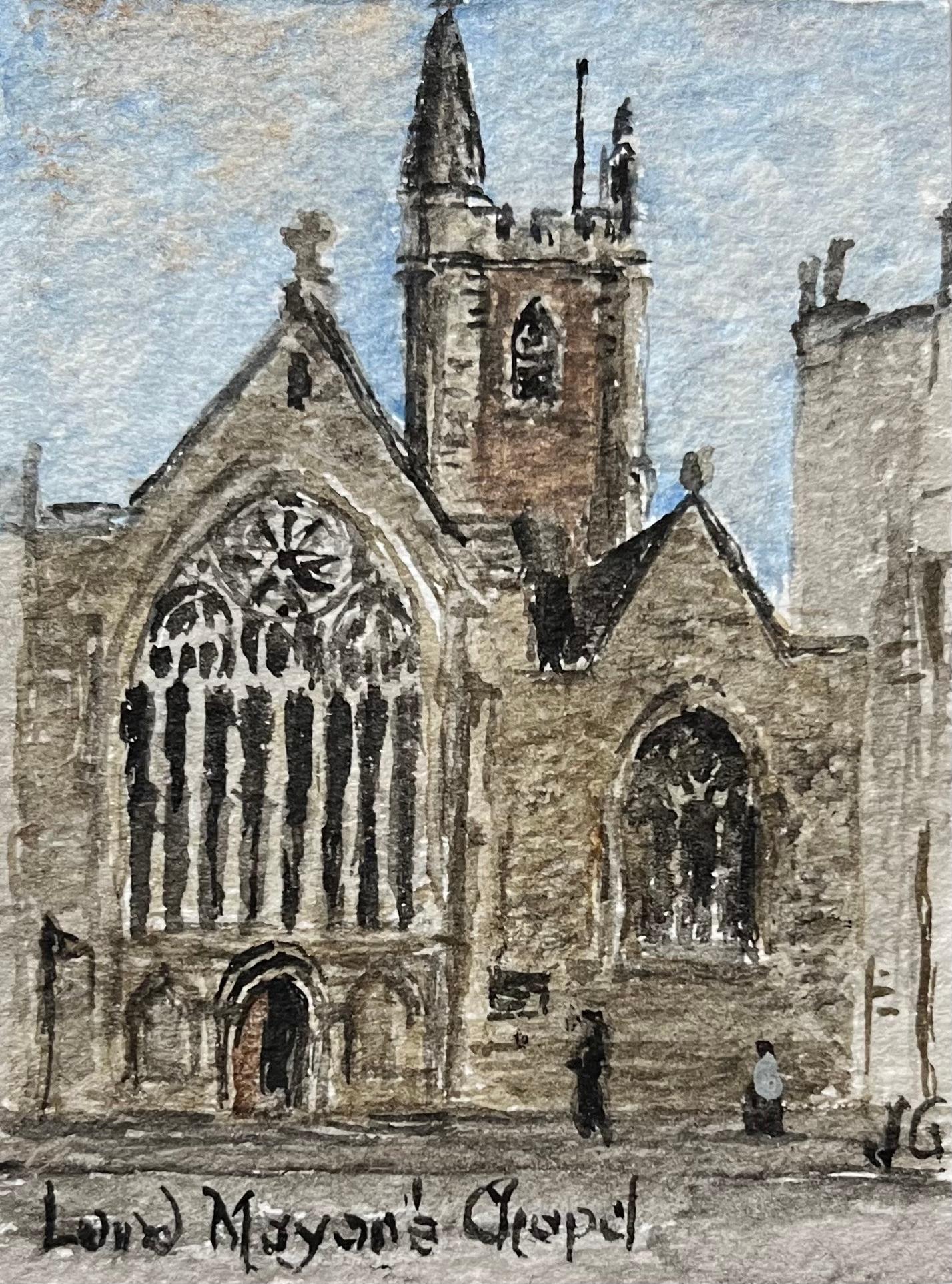 Landscape Art Jack Grunwell - Aquarelle miniature historique de la chapelle du Lord Mayor à Bristol