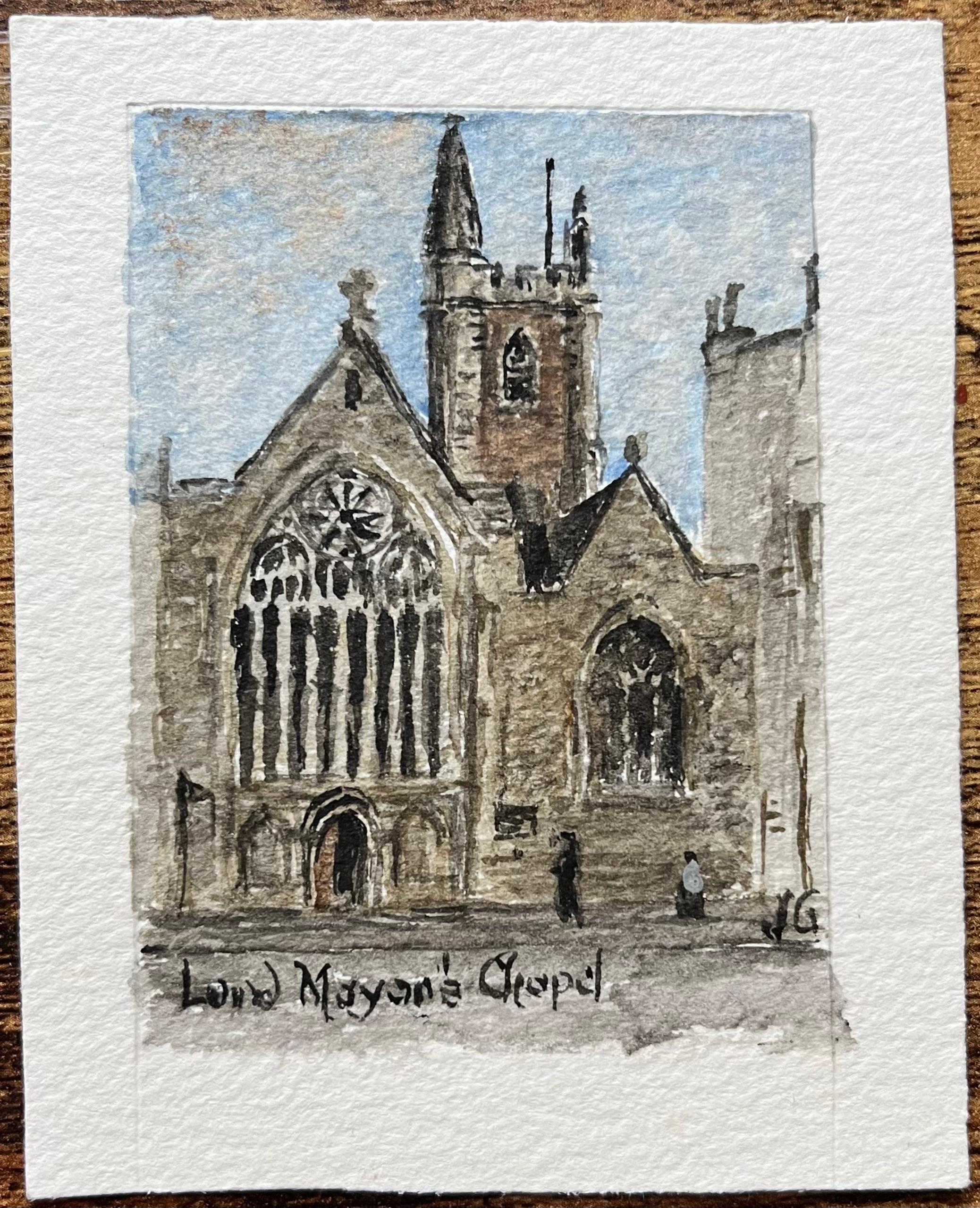 Aquarelle miniature historique de la chapelle du Lord Mayor à Bristol - Art de Jack Grunwell