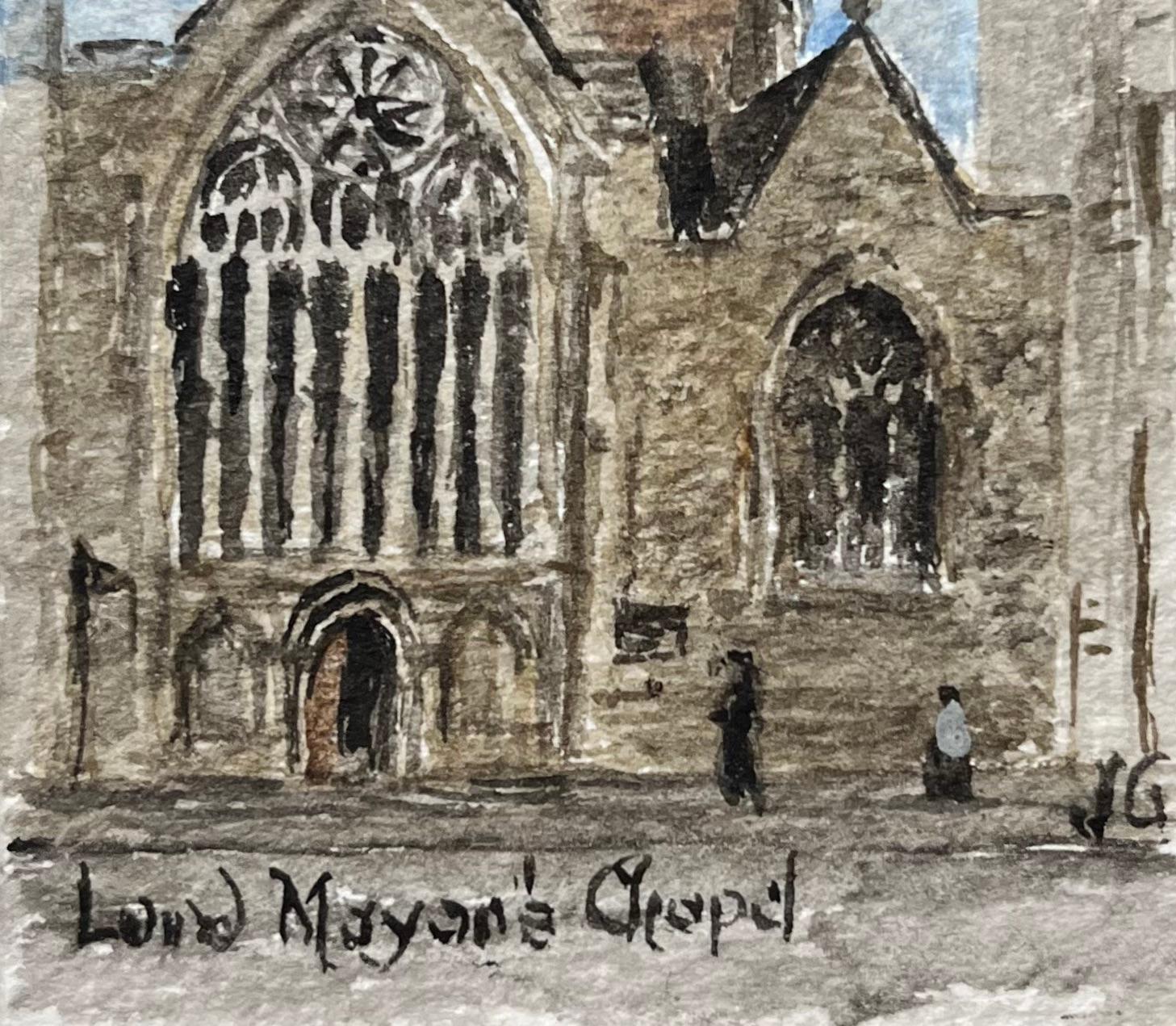 Aquarelle miniature historique de la chapelle du Lord Mayor à Bristol - École anglaise Art par Jack Grunwell