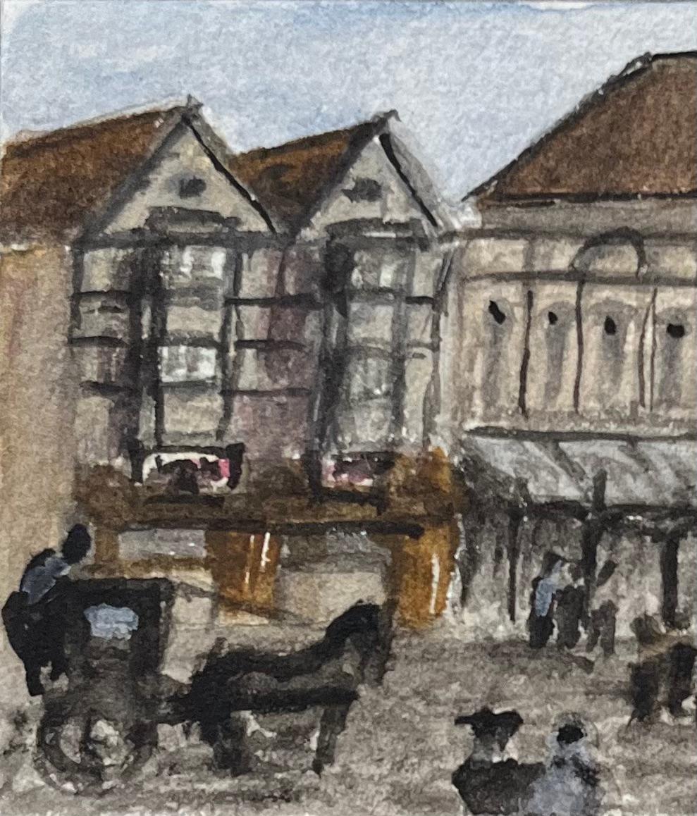 Historisches Miniatur-Aquarell des Theatre Royal in Bristol (Grau), Landscape Painting, von Jack Grunwell