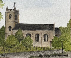 Historic Miniature Watercolor of Holy Trinity Church in Kingswood