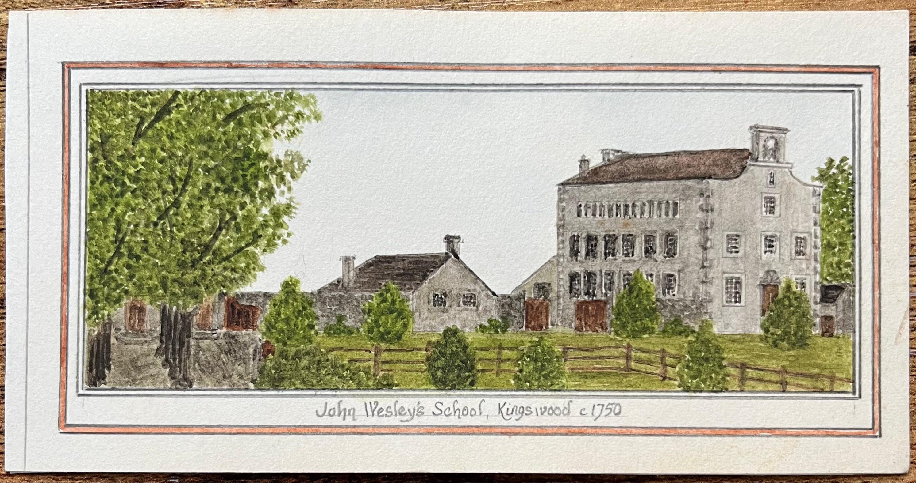 Aquarelle miniature historique de l'école de John Wesley à Kingswood - Painting de Jack Grunwell