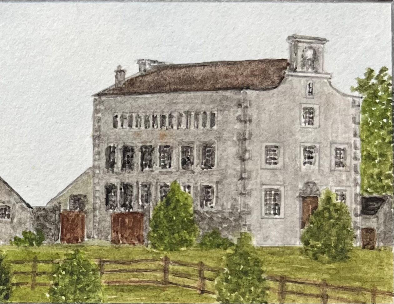 Aquarelle miniature historique de l'école de John Wesley à Kingswood - École anglaise Painting par Jack Grunwell