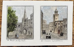 Acuarela histórica en miniatura de St. John on the Wall y la iglesia de Todos los Santos