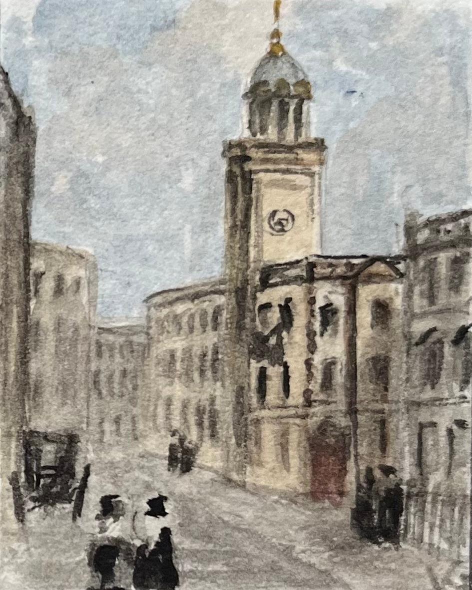 Aquarelle miniature historique de St. Johns on the Wall et de l'église de Tous les Saints - École anglaise Painting par Jack Grunwell