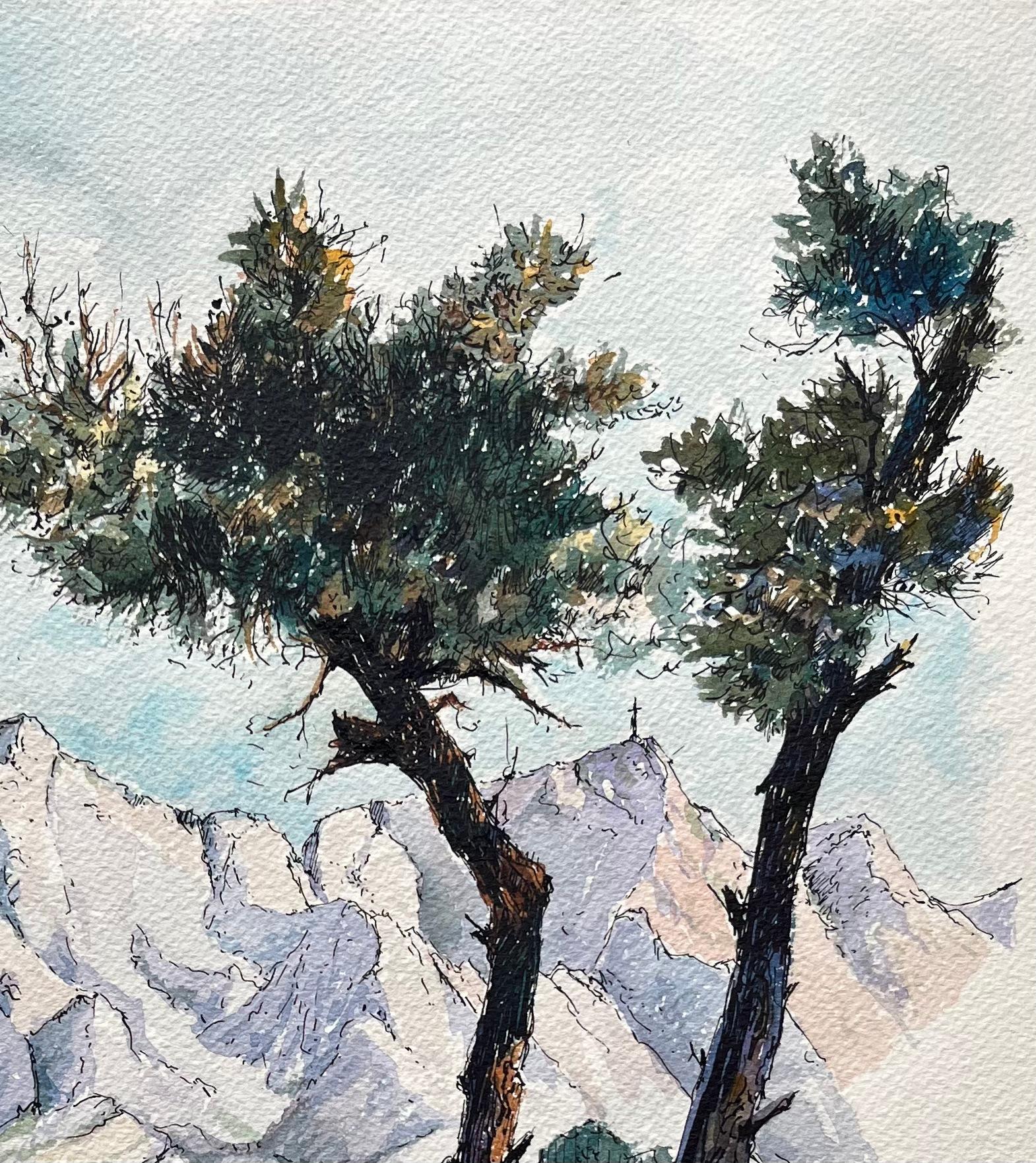 Aquarelle française de la Montagne Sainte-Victoire par Robert Lepine - Gris Landscape Art par Robert Lepine (1929 - 2017)