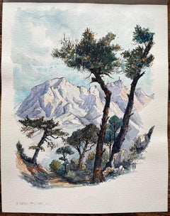 Aquarelle française de la Montagne Sainte-Victoire par Robert Lepine