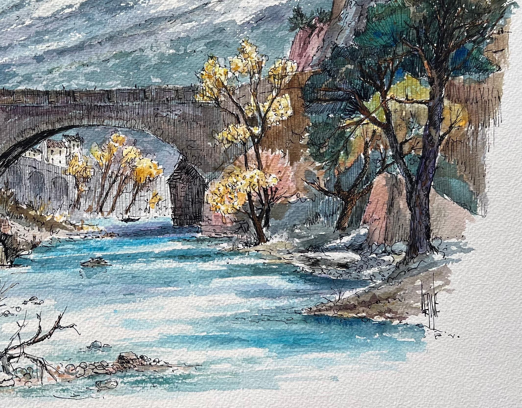 Titre : Aquarelle française de Vaison-la-Romaine et du Pont Romain
par Robert Lepine (français, 1929 - 2017)
Signé : Oui
Moyen d'expression : Aquarelle sur papier d'artiste
Taille : 10,75 x 13,5 (hauteur x largeur)
Provenance : Collection de