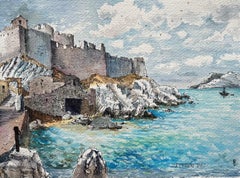 Aquarelle française du Château d'If Aquarelle de Marseille avec la forteresse historique