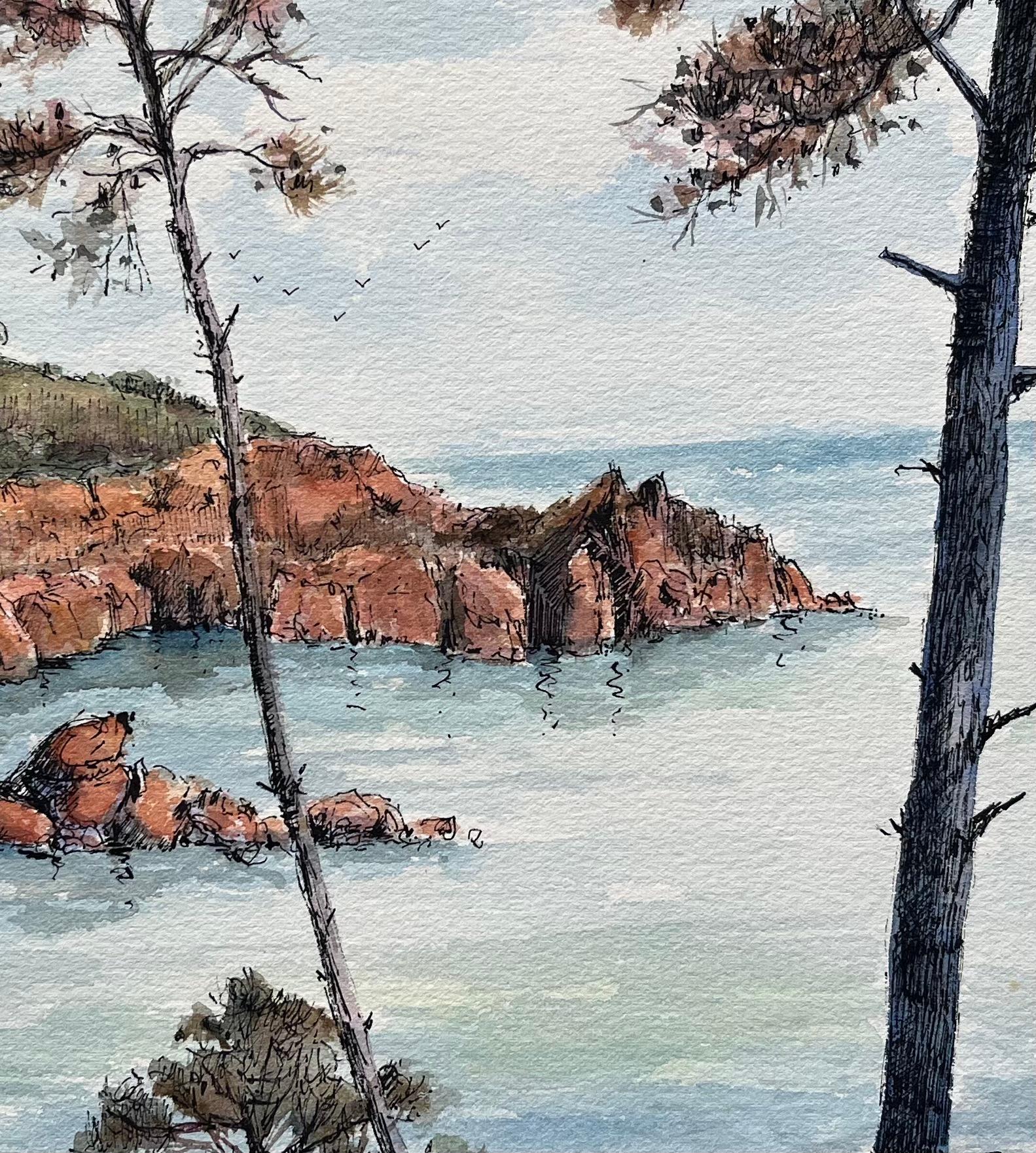 Aquarelle de la Corniche d'Or et du littoral de l'Estérel sur la Côte d'Azur en vente 2