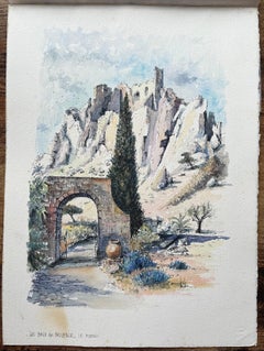 Les Baux-de-Provence Watercolor of Medieval Ruins & Stone Arch