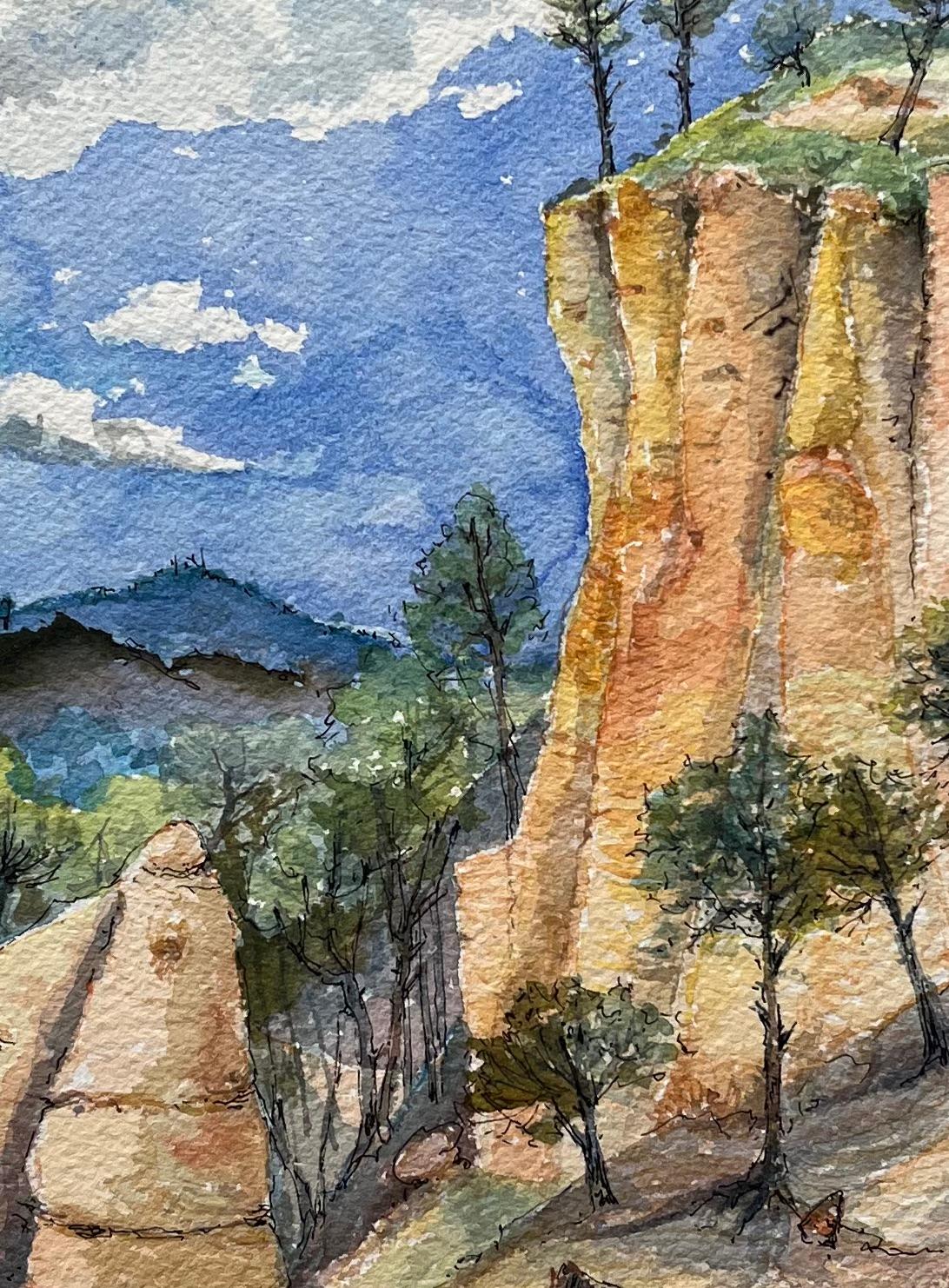 Aquarelle de Provence sur les falaises d'OCHRE de Roussillon éclairées par le soleil en vente 1