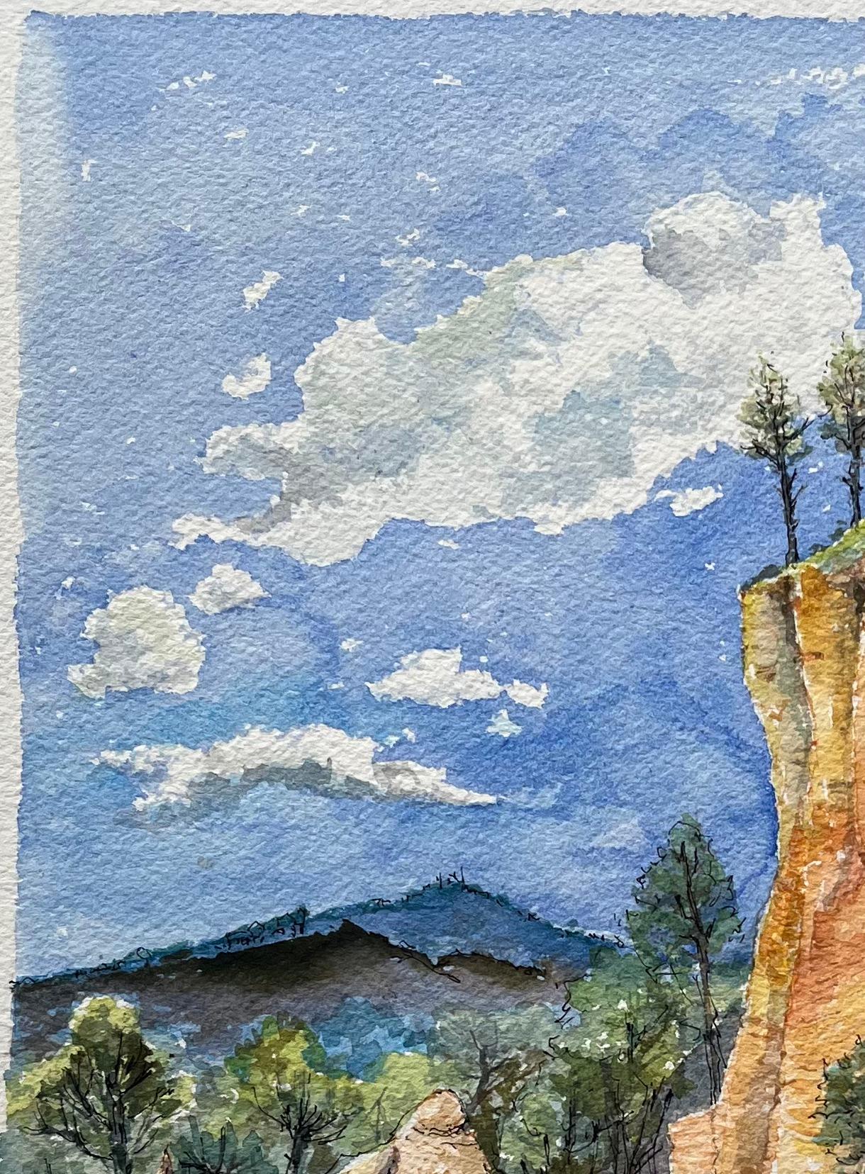 Aquarelle de Provence sur les falaises d'OCHRE de Roussillon éclairées par le soleil - École française Art par Robert Lepine (1929 - 2017)