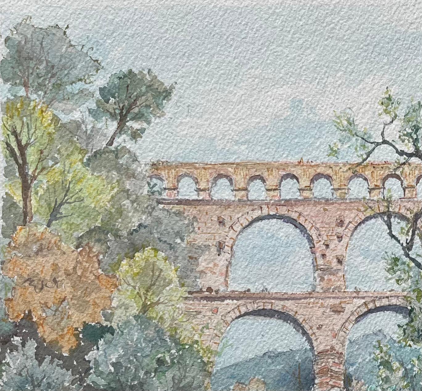 Aquarell aus der Provence, Pont du Gard, römische Aquädukt- und Flusssss-Szene, Provence (Französische Schule), Art, von Robert Lepine (1929 - 2017)