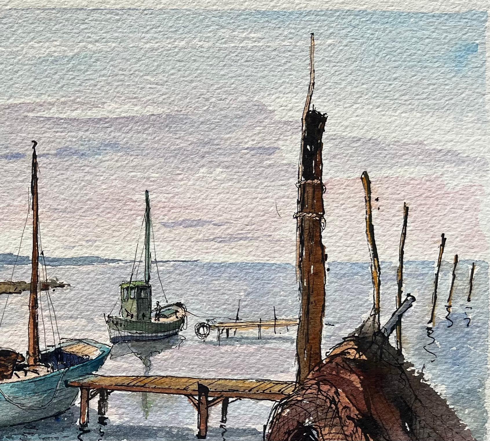 Le Grau-du-Roi Watercolor of Fishing Boats and Coastal Harbor im Angebot 2