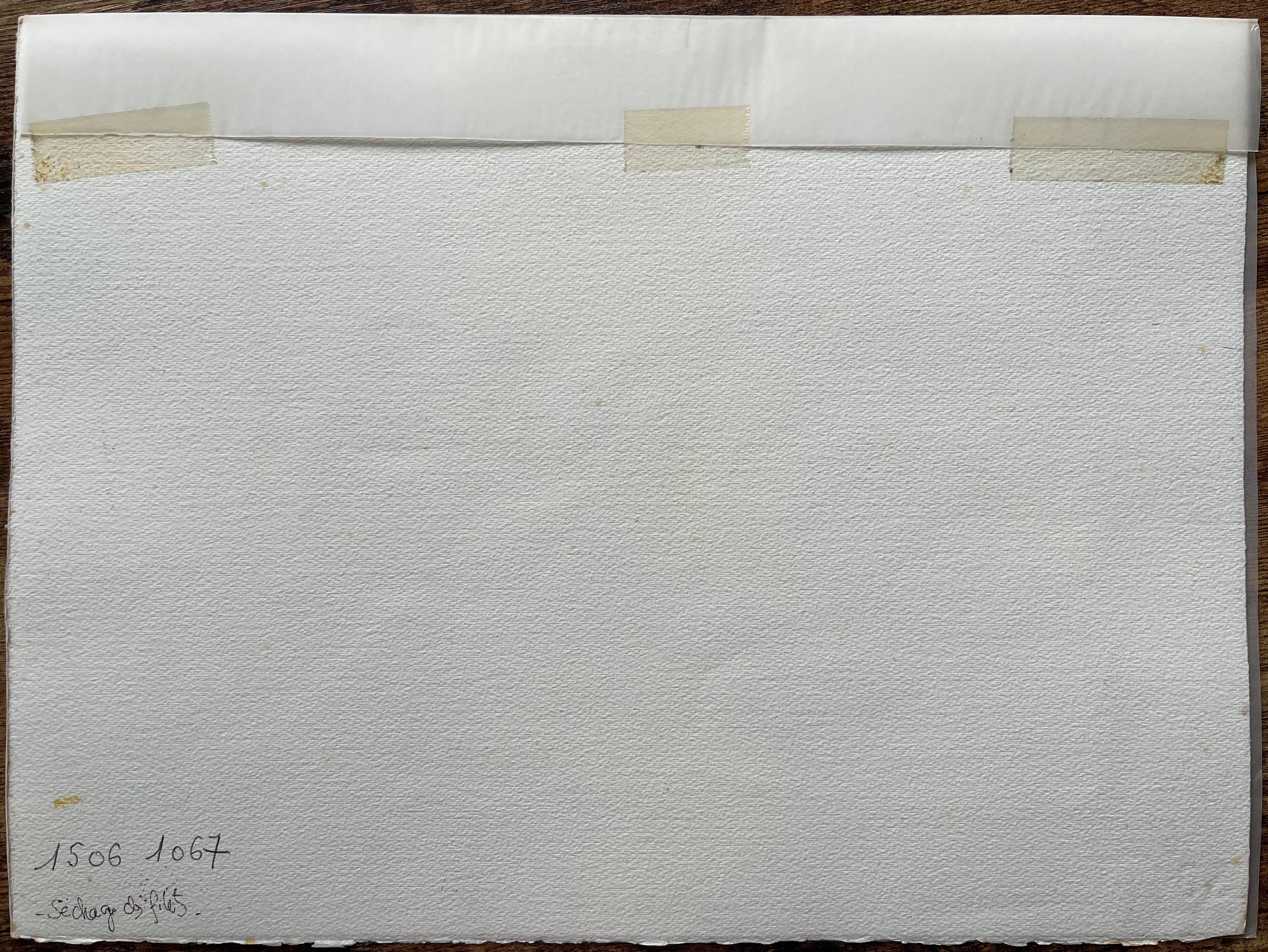 Aquarelle méditerranéenne représentant des pêcheurs revenant avec des bateaux et des filets en vente 2