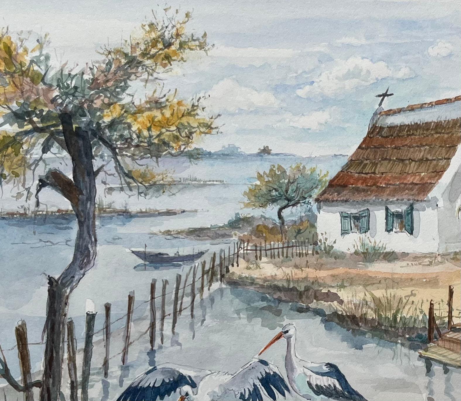 Titolo: Acquerello della Camargue di un cottage con tetto di paglia, cicogne e palude
di Robert Lepine (francese, 1929 - 2017)
Firmato: Yes One
Mezzo di comunicazione: Acquerello su carta da artisti
Dimensioni: 12,25 x 16,25 (altezza x